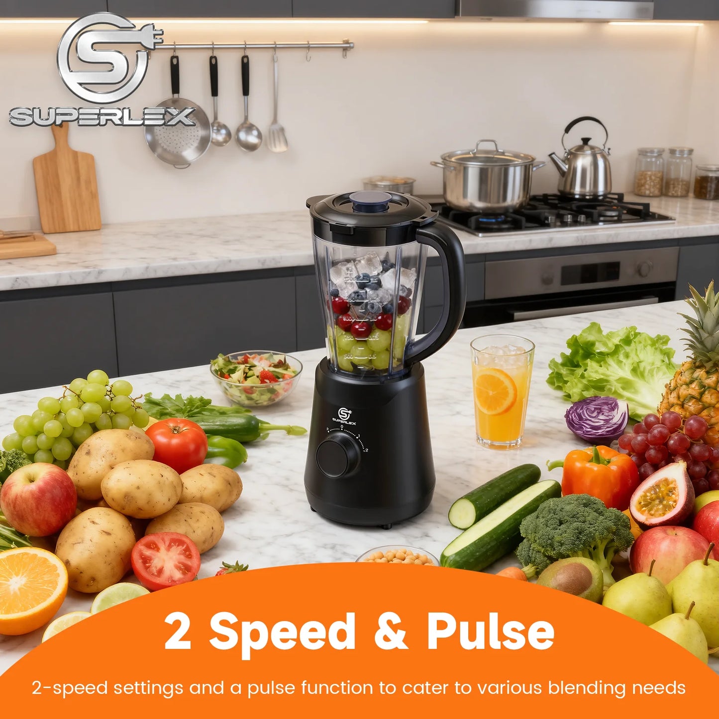SUPERLEX 500W 2 in 1 Blender With 1.5L Glass Jar Powerful Performance 2 speeds with chopping kneading grinding blender Fruit Mix