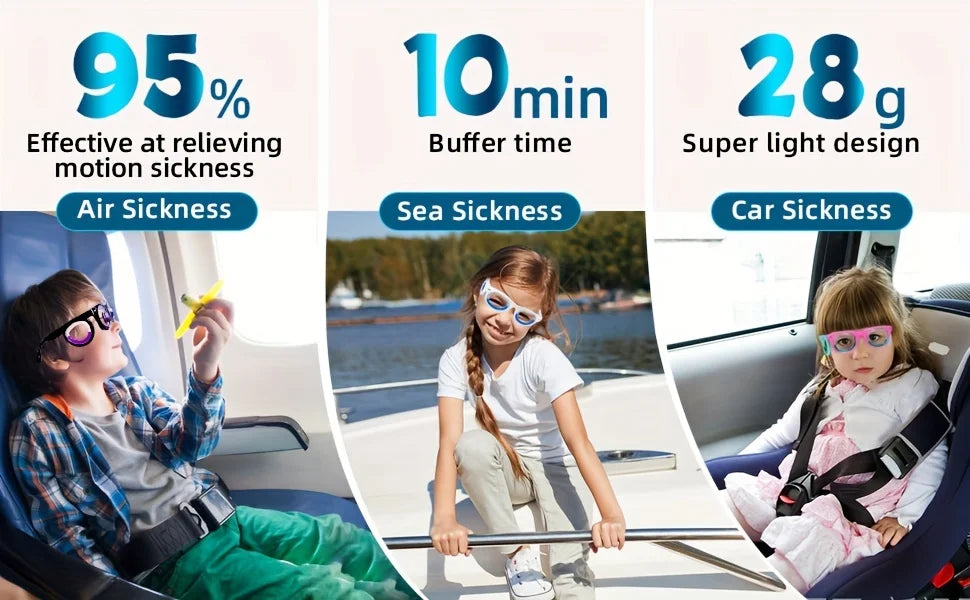 Kids' Motion Sickness Glasses - Ultra-Light Travel Essential for Car/Air/Sea and Cruise | Nausea Relief