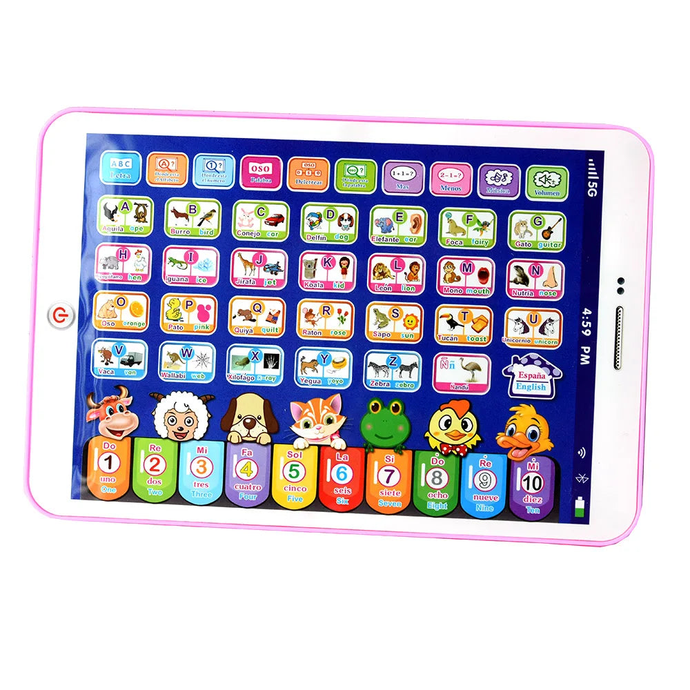 Spanish-English Bilingual Kids Learning Tablet Toy: Educational Interactive Play Toy for Toddlers & Preschoolers Children