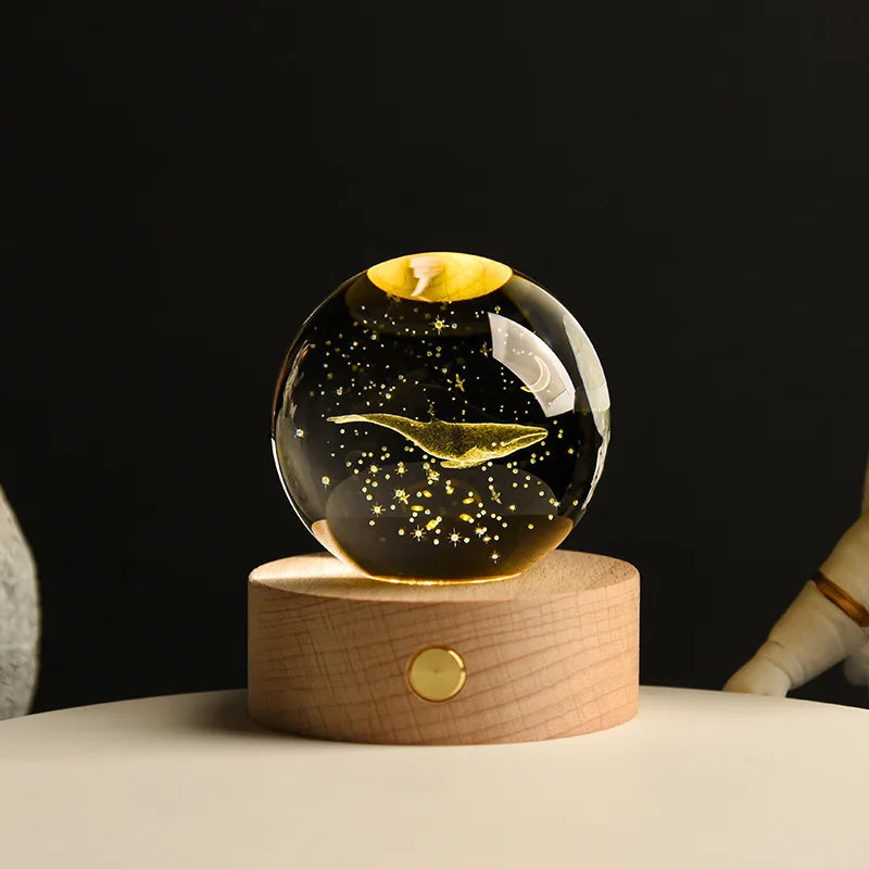 6cm 3D Crystal Ball Crystal Planet Night Light Laser Engraved Solar System Globe Astronomy Birthday Gift Home Desktop Decoration