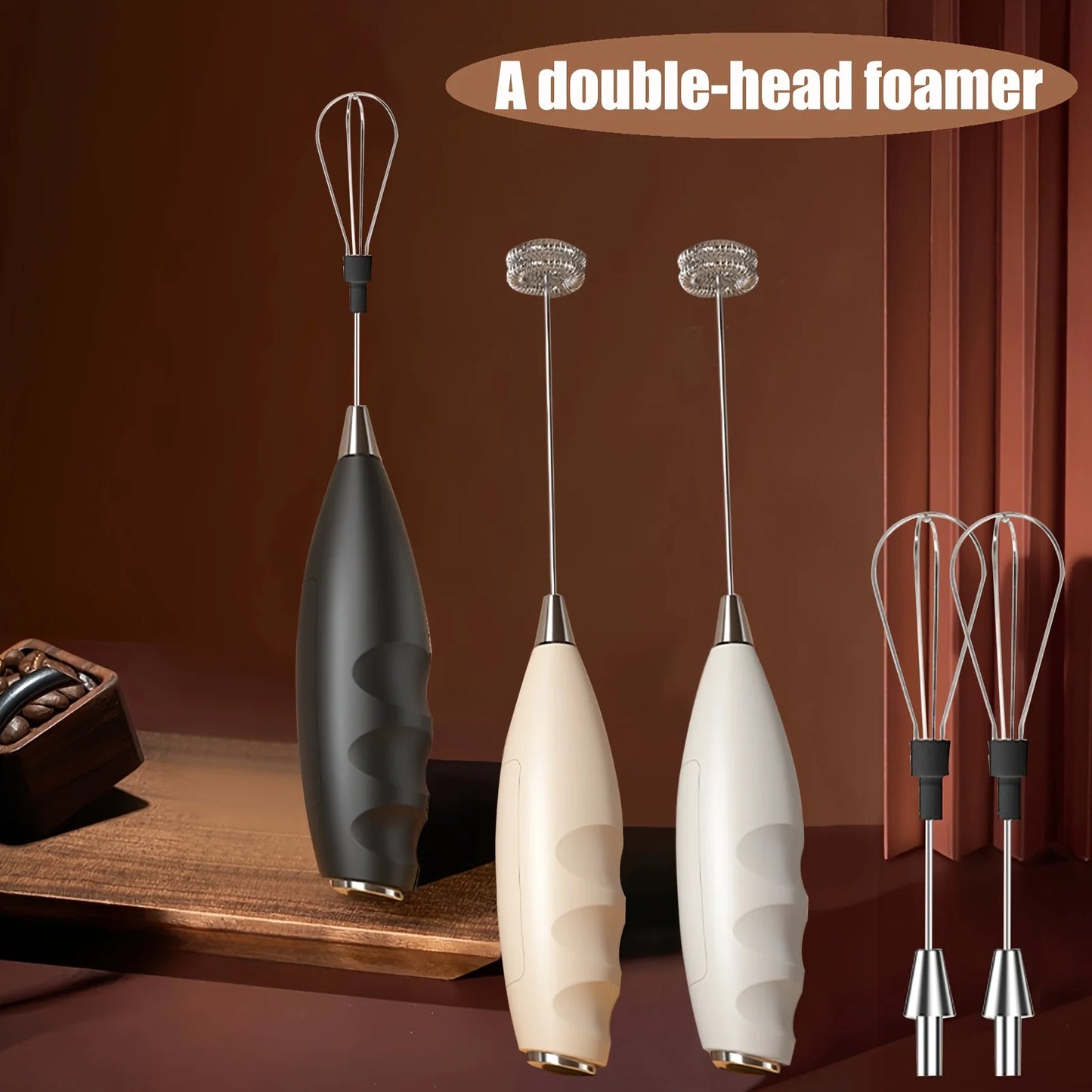2025 New Stylish Multifunctional Handheld Electric Mixer  Battery Operated Dual-head Whisk for Cappuccino, Matcha, Eggs, Lattes