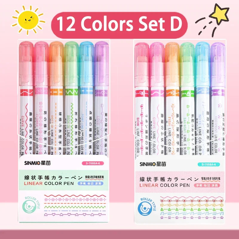 24/3 PCS Kawaii Flowers Line Shaped Highlighter Pens Roller Tip Curve Liner Marker for Writing Journaling Drawing Stationery
