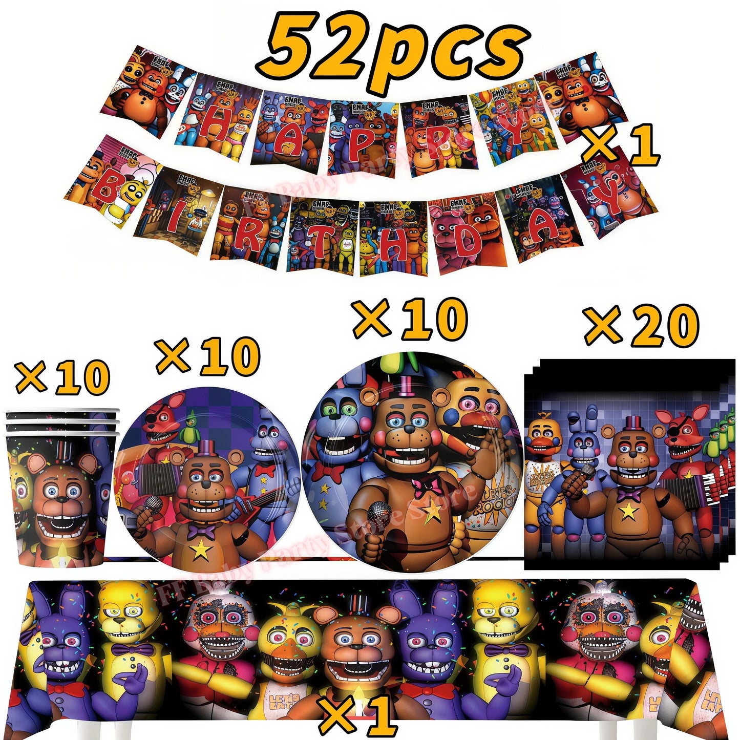 Five Nights Bear Birthday Party Decorations Plate Cup Backdrop Freddyed Balloon for Kids Party Favors FNAFs Event Supplies Gifts