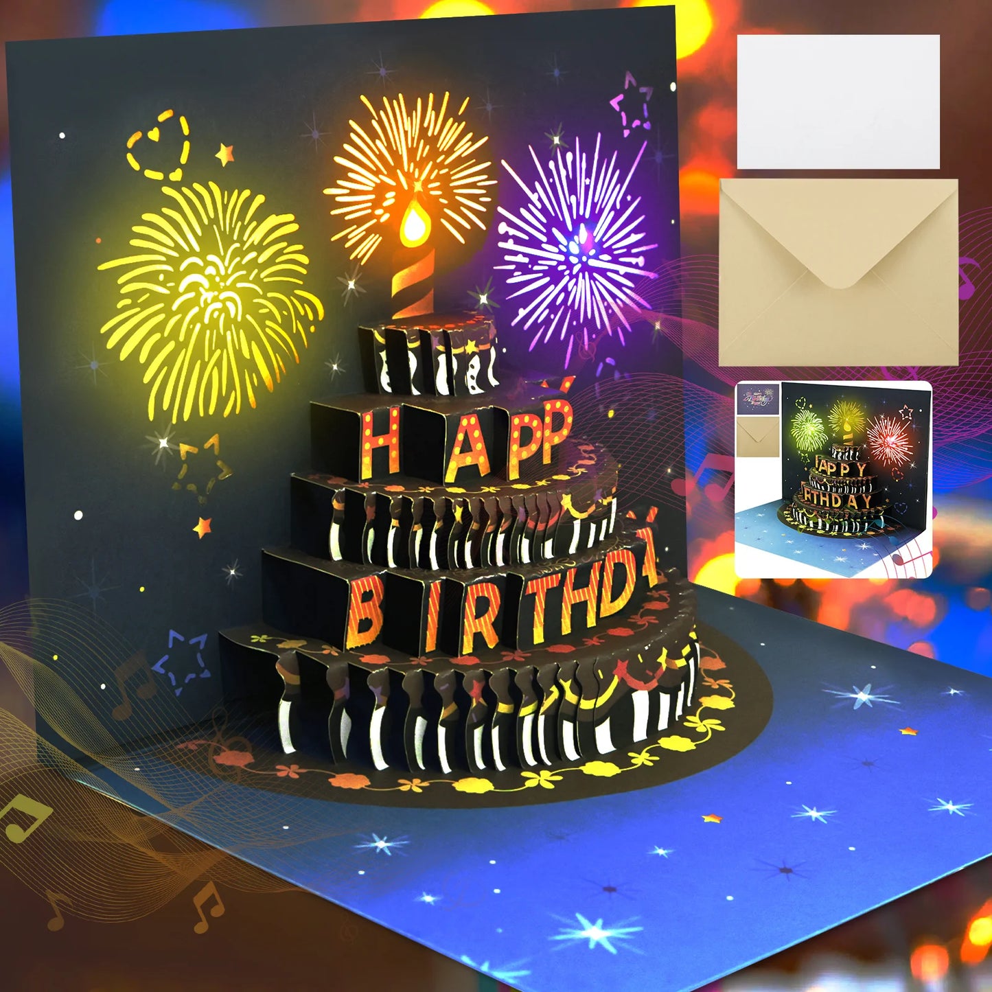 3D Light Music Birthday Card Pop Up Happy Birthday Card Fireworks Birthday Greeting Cards Happy Birthday Party Gift Message Card