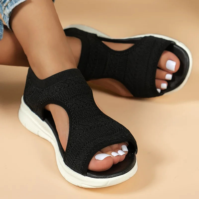 Women's Shoes 2025 Summer Comfortable Casual Sports Sandals Women's Beach Wedge Sandals Women's Mesh Knitted Roman Sandals