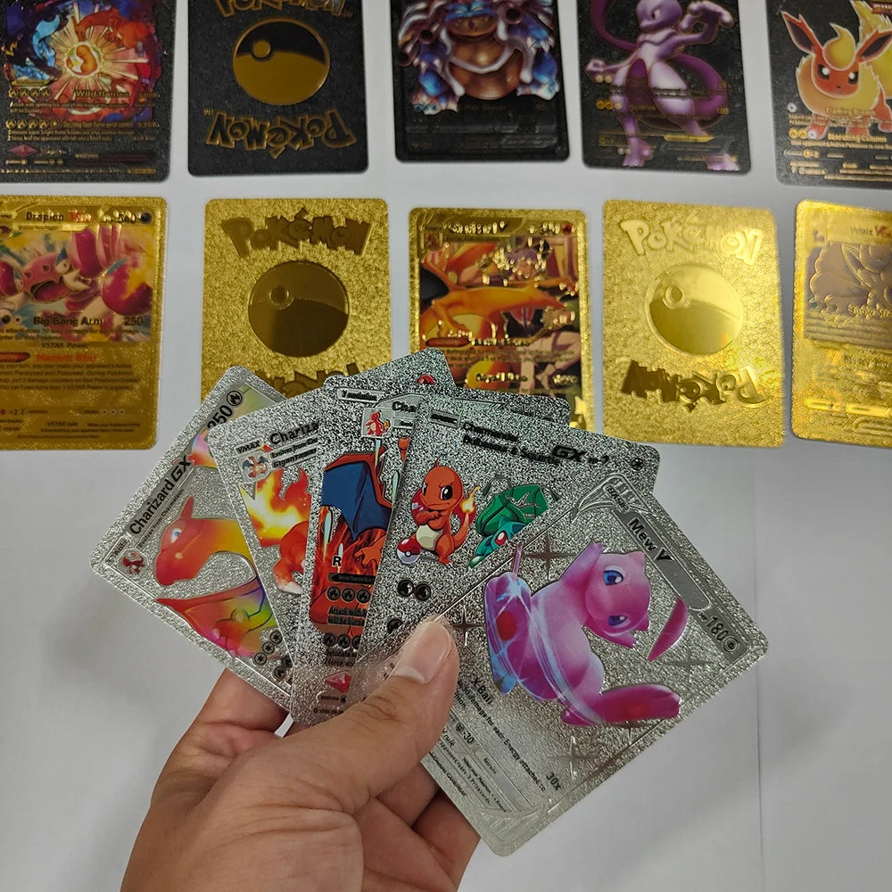 Pokemon Rainbow Gold Silver Black Foil Vmax Gx Cards Golden Letters English Game  Collection Battle TrainerCard Series Gift