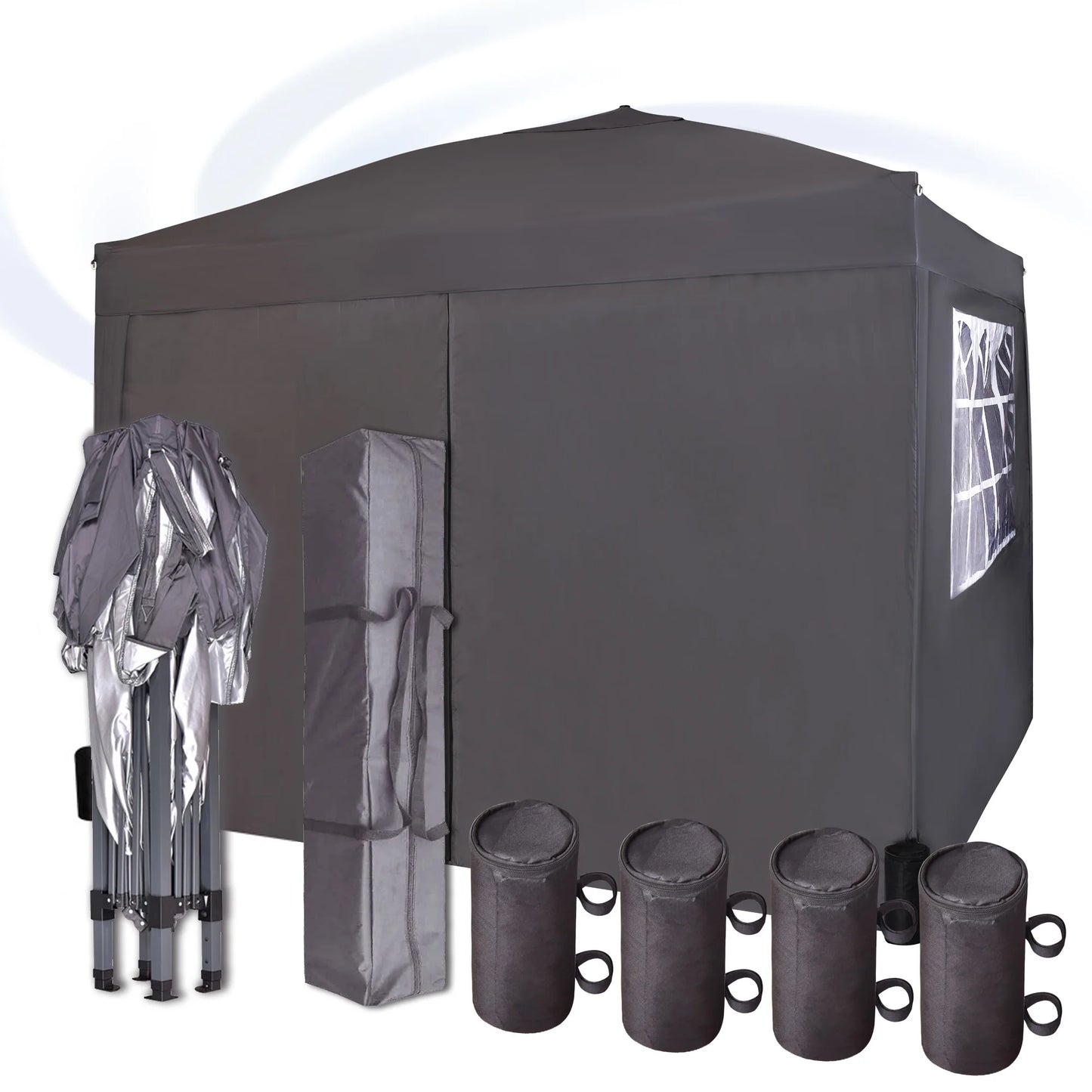 mcc direct Pop-up Gazebo 3m x 3m with Sides & 4 Weight Bags & Silver Protective Layer Waterproof Marquee Canopy WS