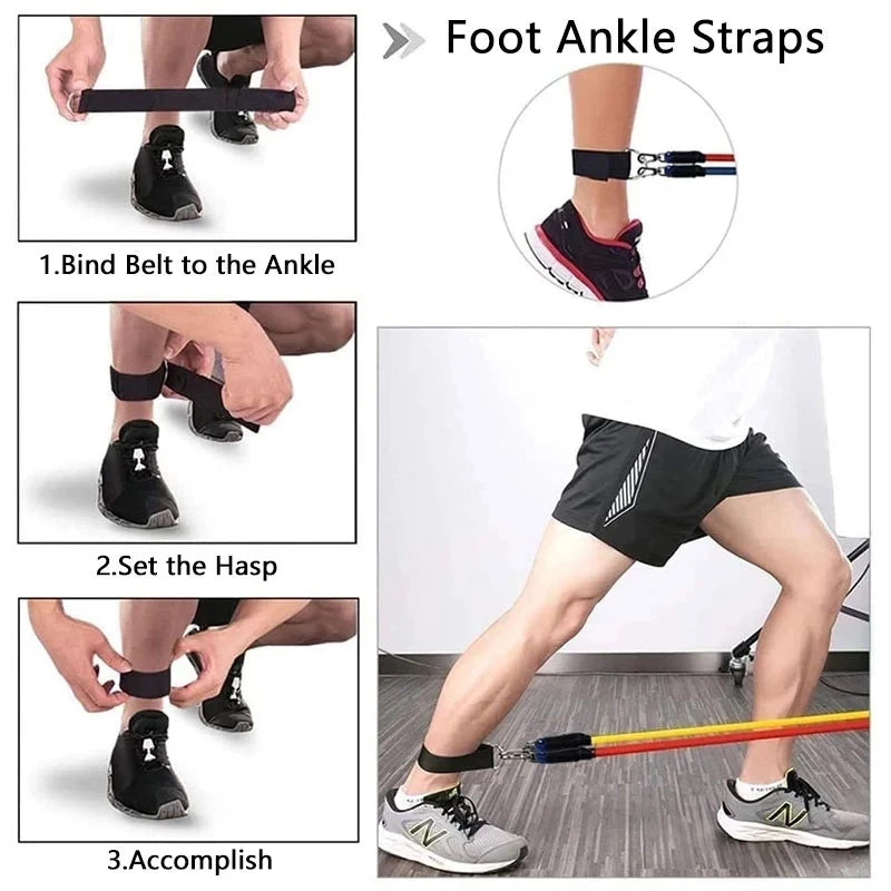 11pcs Fitness Resistance Bands Set Workout Exercise Tube Bands with Door Anchor Ankle Straps Cushioned Handles Carry Bags