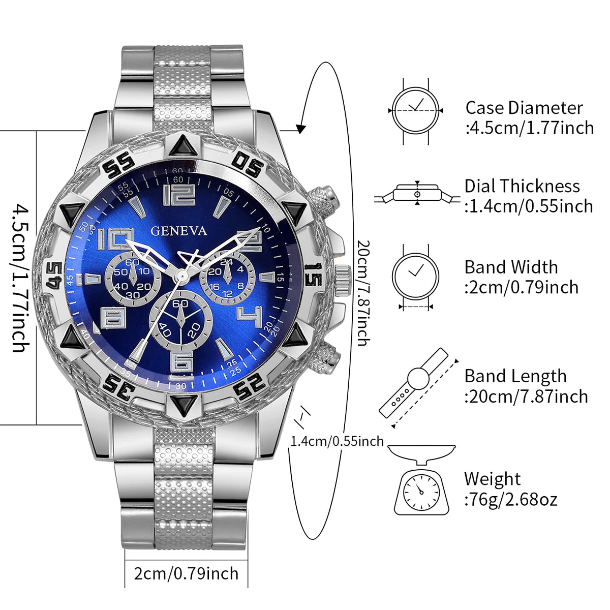 4PCS Fashion Arabic Dial Men Business Watches Bracelet Necklaces Set Luxury Mens Quartz Wristwatch Reloj Hombre（Without Box）