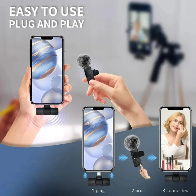 Lenovo Pink Wireless Lavalier Microphone for iPhone Android PC Live Gaming Phone Portable Audio Video Recording Vlog Microphone