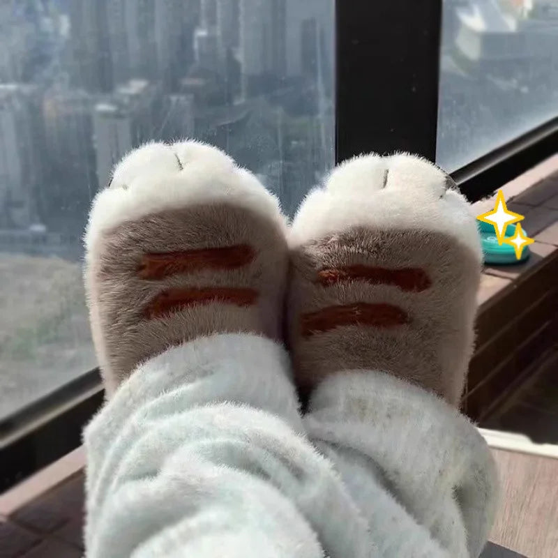 Kawaii Kitty Designer Slippers Women's Bottom Cat Paw Shoes Winter Warm Waterproof Mules Clogs Woman Kitten Home Slipper Adult