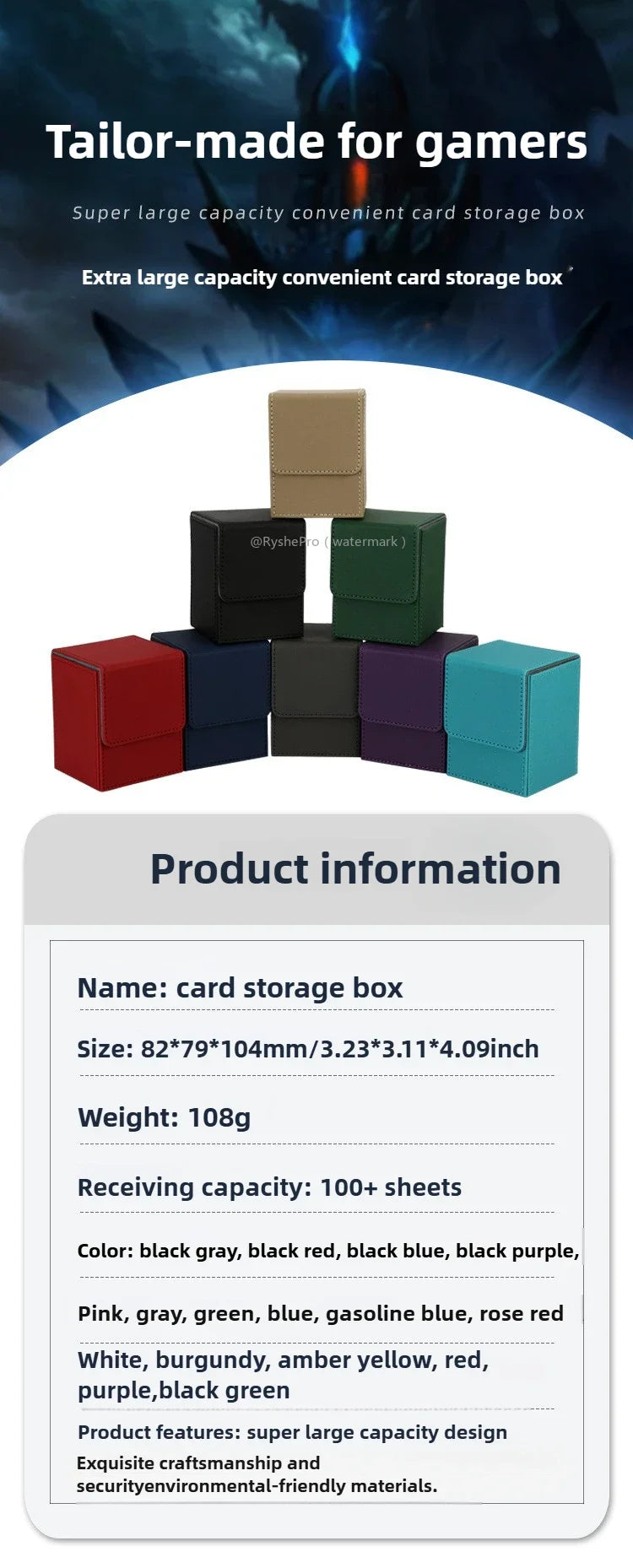Trading Card Storage Box for 100+Single Sleeved Cards with 2 Dividers Commander Deck Box Compatible with Mtg Card Case