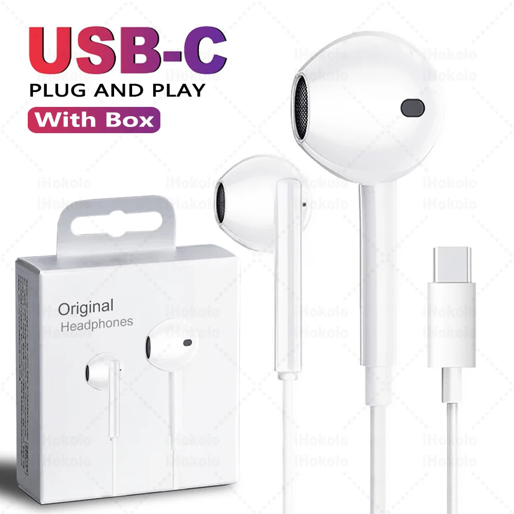 Original Wired Earphones For Apple iPhone 17 16 15 14 13 12 11 Pro Max USB-C Lightning 3.5mm Headphones X XR 8 Phone Accessories