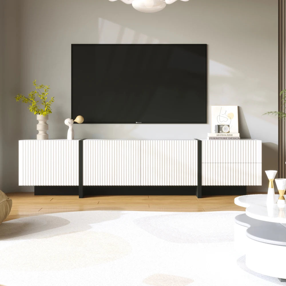 PINGGO Modern Large TV Cabinet 190cm Length Media Console with 3 Doors 2 Drawers, Storage TV Stand Entertainment Center