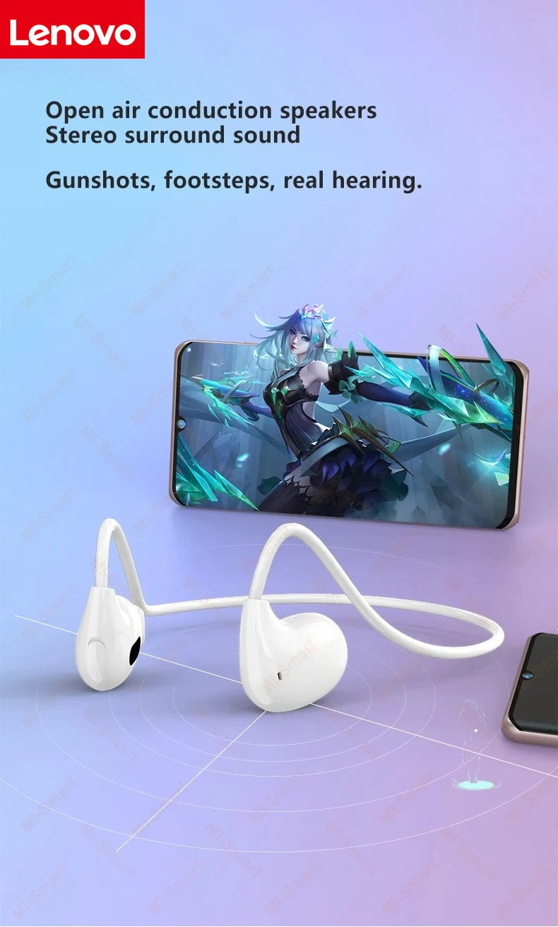 Lenovo Bone Conduction Earphones Bluetooth 5.3 Sports Wireless Headphones Ear Hook Waterproof Headset for Running Driving