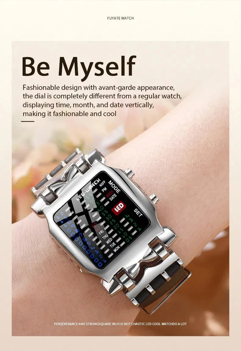 Binary Led Watch Creative Waterproof Business Electronic Watch Mens Trend Luminous Gift Sports Couple Date Time Display Watch