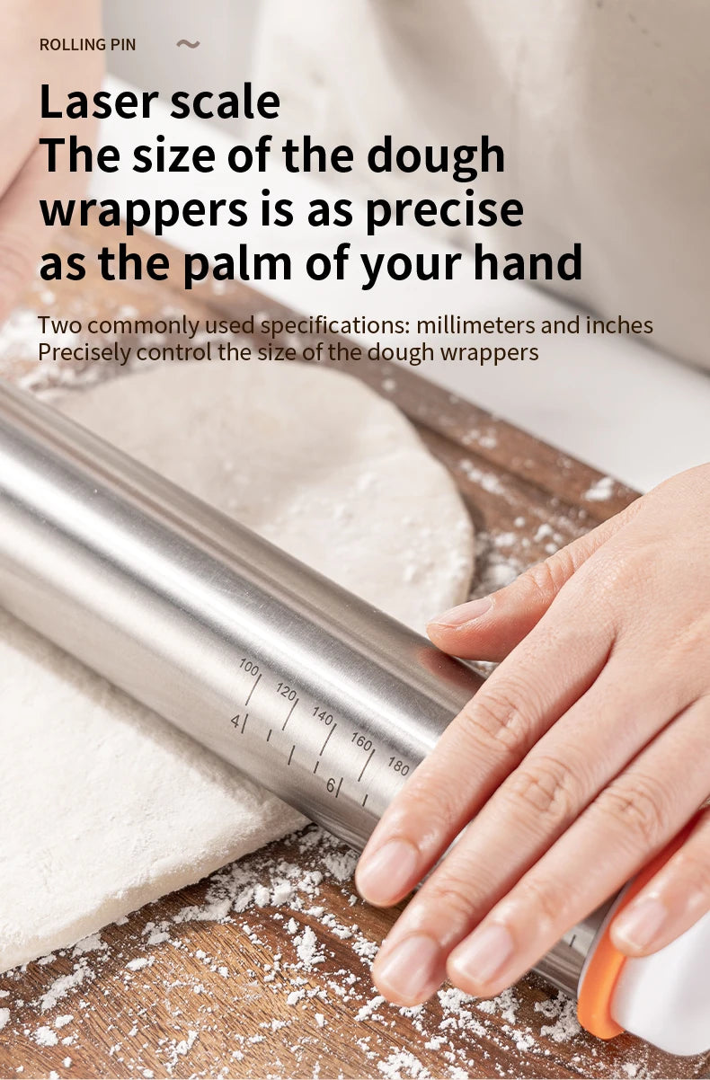 13.78 Inch Stainless Steel Adjustable Rolling Pin with 4 Thickness Removable Rings Dough Roller for Pizza Cookie Baking Tools