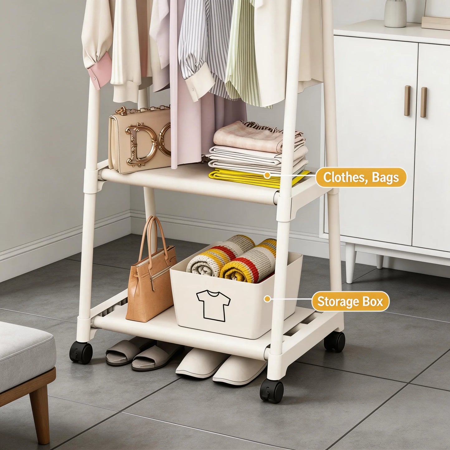 Multifunctional Coat Rack Movable Bedroom Clothes Hanger Stand Simple Coat Storage Shelf Space-saving Clothes Organizer Rack