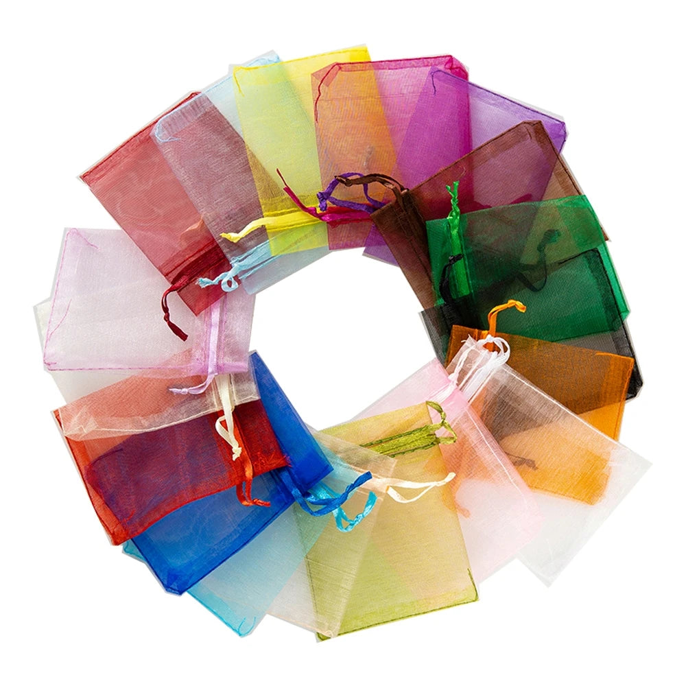50Pcs Sheer Organza Gift Drawstring With Jewelry Pouches Display Packaging Christmas Candy Wedding Party Festival Gauze Bags