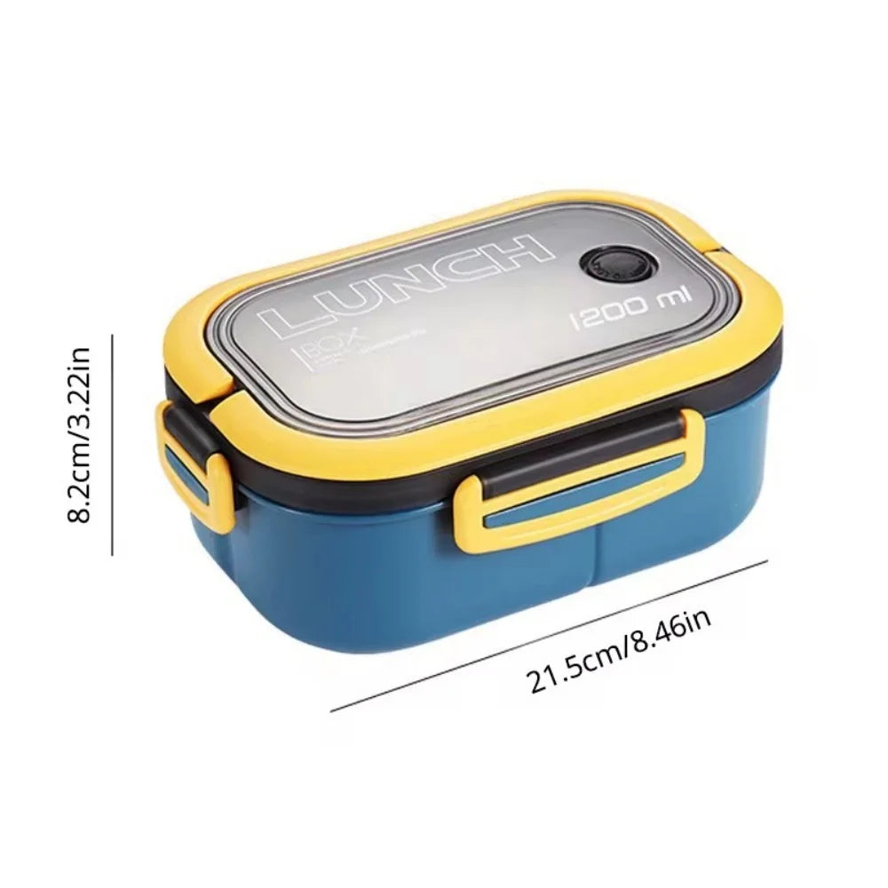1pack 1200ML 2 Layer Bento Lunch Box With Spoon Fork, Kid High Capacity Food Containers Portable Leakproof Office Camping