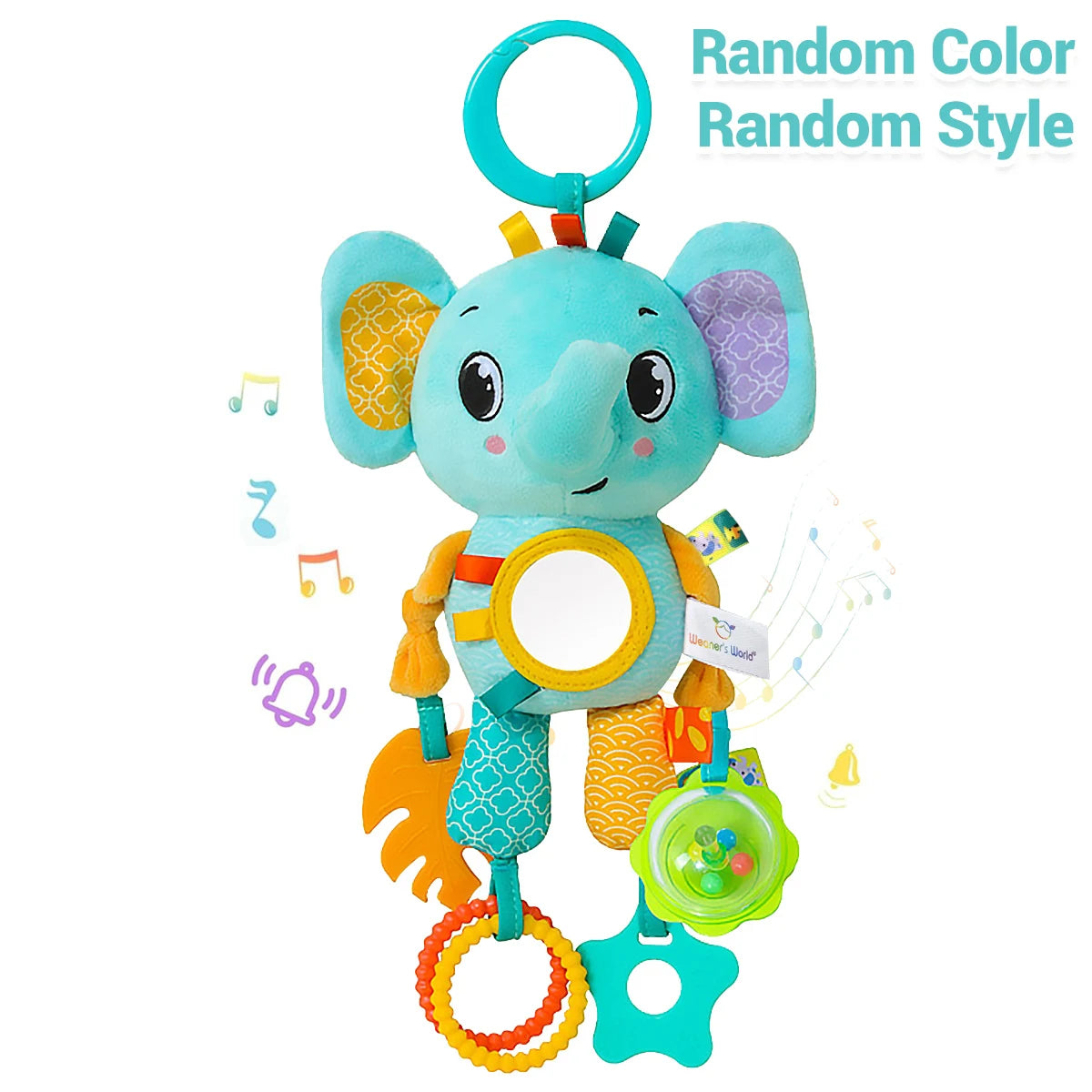 Soft Hanging Crinkle Squeaky Sensory LearningToy Stroller Car Seat Crib Travel Plush Animal Wind Chime with Teether Boys Girls