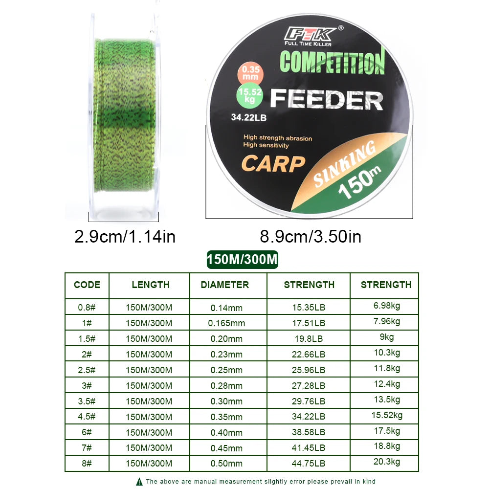 FTK 3D Invisible Carp Fishing Line Nylon150m/300m Super Strong Monofilament Fluorocarbon Tensile Spot Line for Pesca