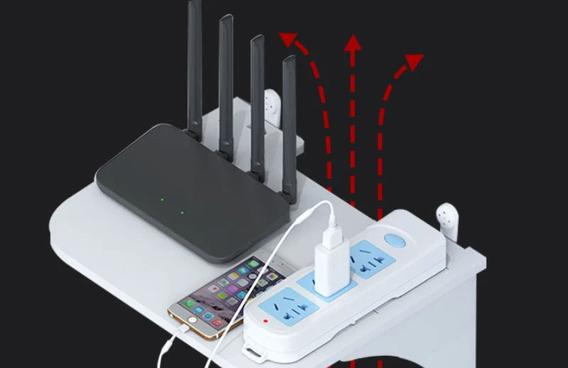 Wall Mount Floating Shelf with Hook Router Camera Power Strip Projector Set Top Box Hanging Storage Holder Home Office Organizer