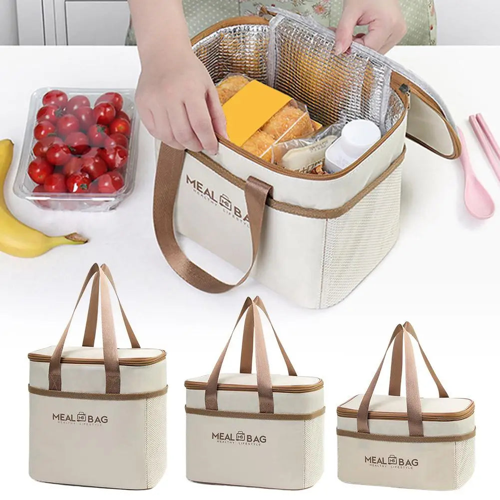 Large Capacity Tote Bento Insulated Lunch Bag Picnic Food Box Storage Ice Cooler Thermal Bag Portable Handheld Insulation Bags