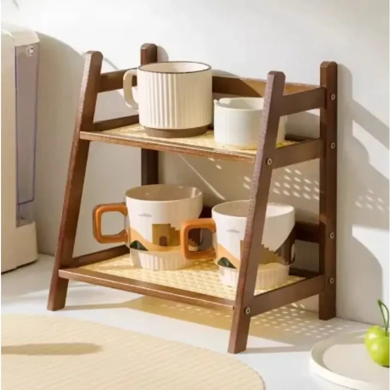 Double-layer Bamboo Storage Rack Desktop Organizer Multi-functional Miscellaneous Shelf Home Kitchen Bedroom Countertop Use