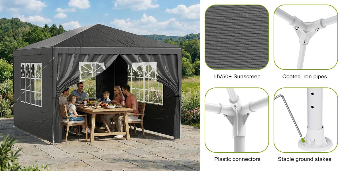 LOEFME 3x4M 3x3M Gazebo Canopy Tent Waterproof Windproof UV Sun Shelter with Removable 4 Sidewalls Outdoor Garden Camping Awning