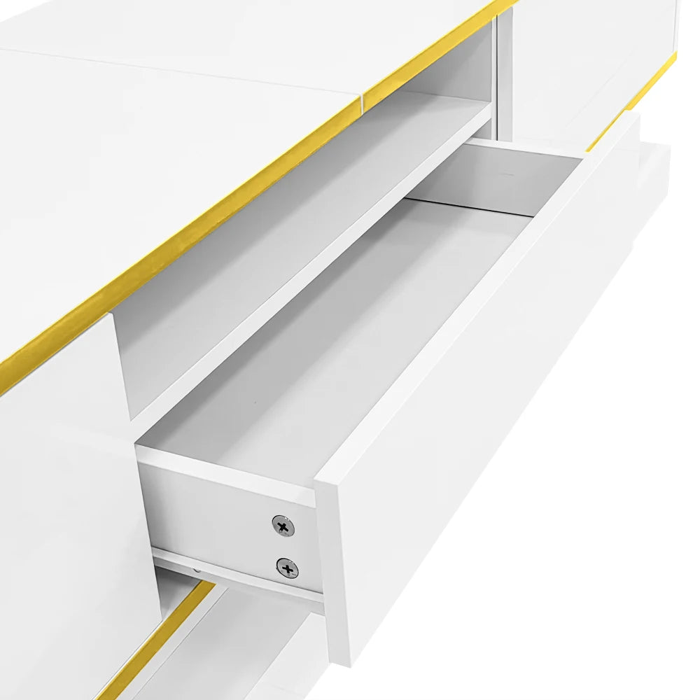 PINGGO Modern TV Cabinet with Three Drawers and an Open Compartment - High Gloss with Color-Changing LED Lights, 180*38*45cm