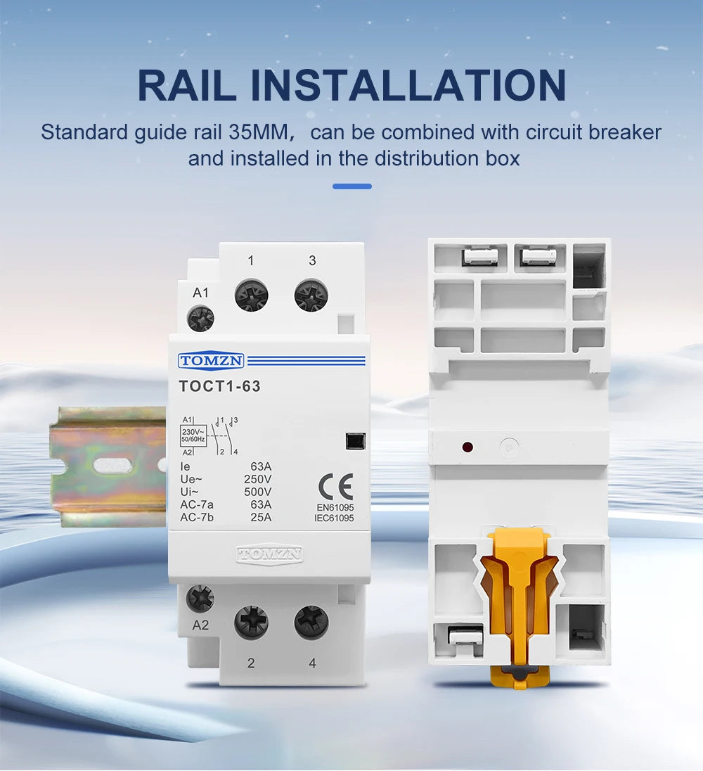 TOMZN TOCT1-63 2P 63A AC 110V/120V 220V/230V 50/60Hz Din Rail Household AC Modular Contactor 2NO/1NO1NC/2NC