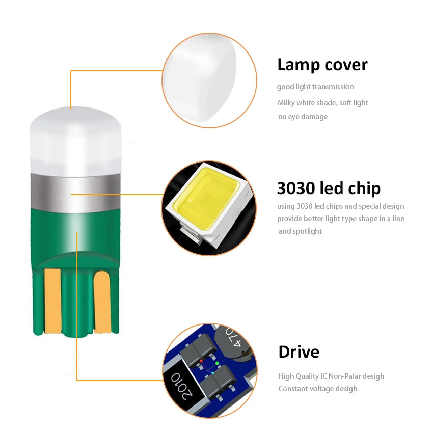 2/4/10Pcs Super Bright T10 3030 1 LED W5W Car Dome Light 12V Auto Clearance Reading Lamp 6000K Vehicle Door Bulb Accessories