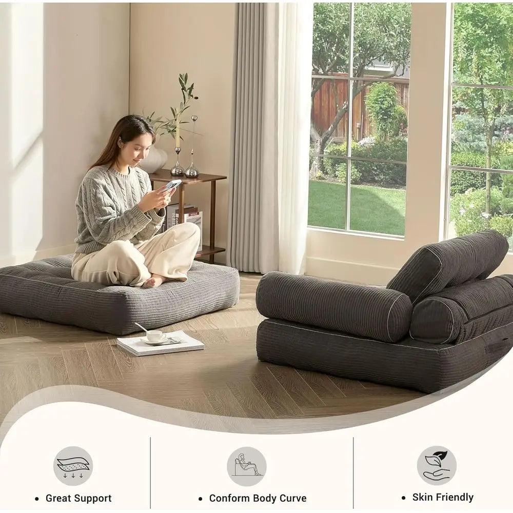 Convertible Sofa Bed for Small Spaces: Grey Sleeper Chair with Floor Lounge Sofa and Bedroom Living Room Use