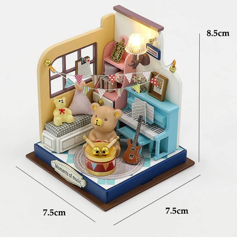 3D Puzzles Wooden Coffee Shop Mini Dollhouse Kit DIY Handmade Assembly Building Dollhouses Toys For Kids Birthday Gifts
