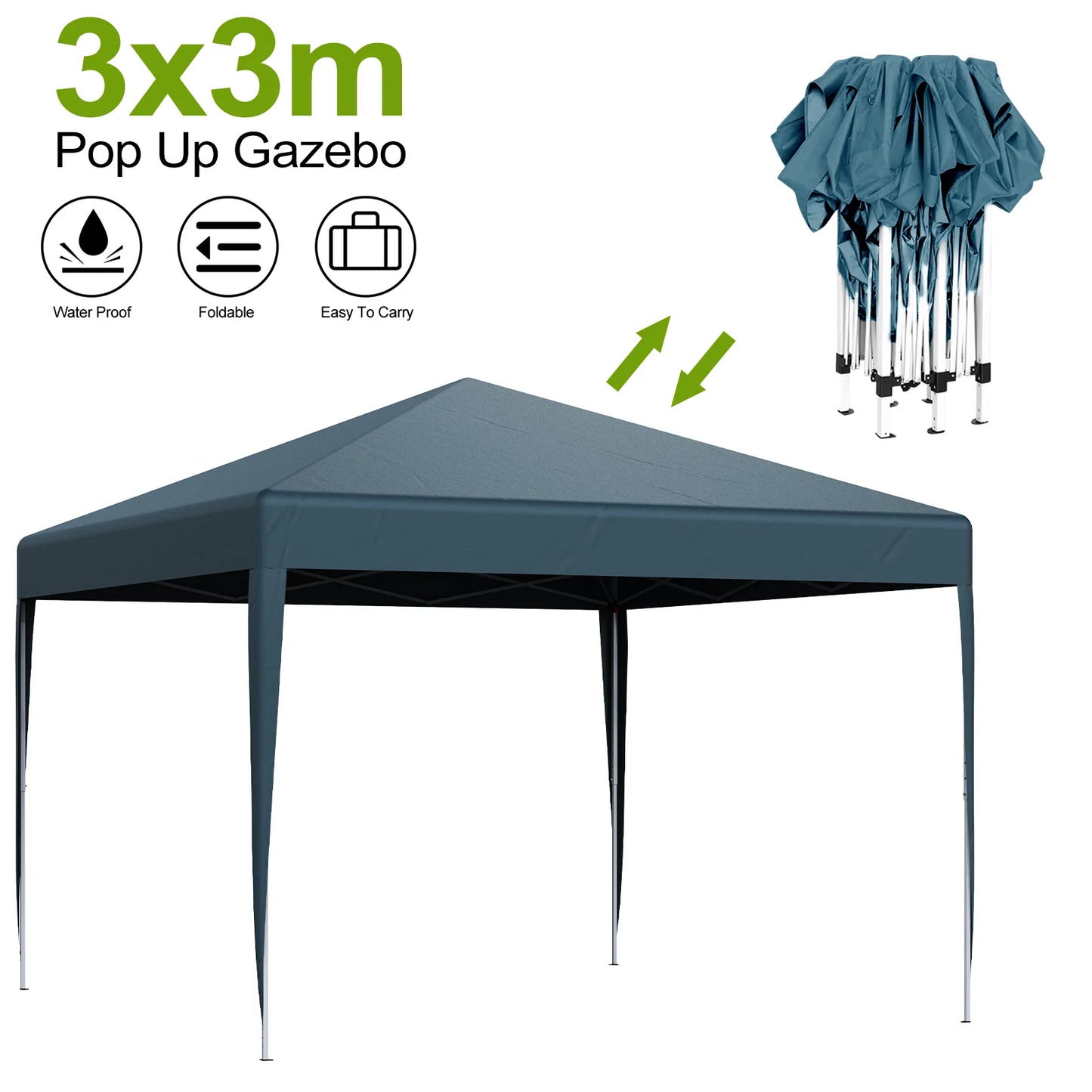 LOEFME 3x3M Pop Up Gazebo Waterproof Windproof Portable Outdoor Canopy Sun Shelter Removable 4 Sides Cloths Garden Camping Tent