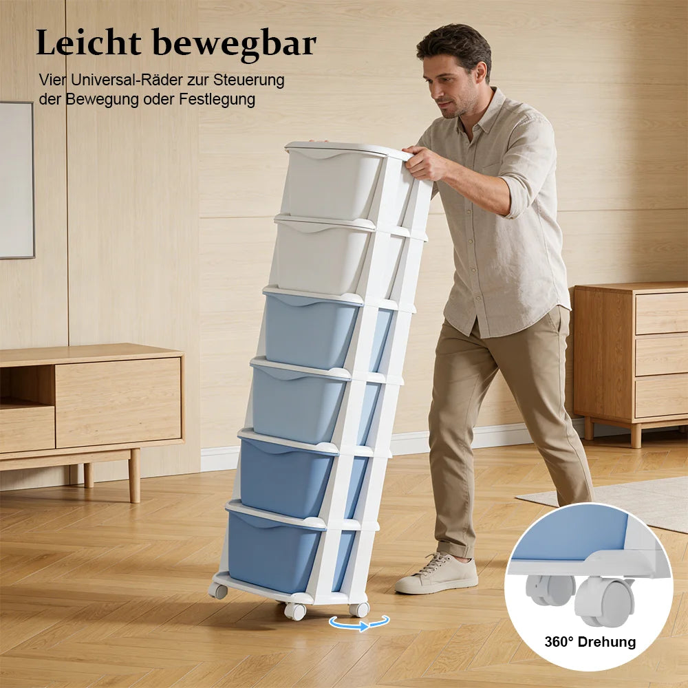 6/5 Tier Drawer Storage Cabinet Stackable Dustproof Storage Organizer with Wheels Floor-standing Storage Box Office Supplies