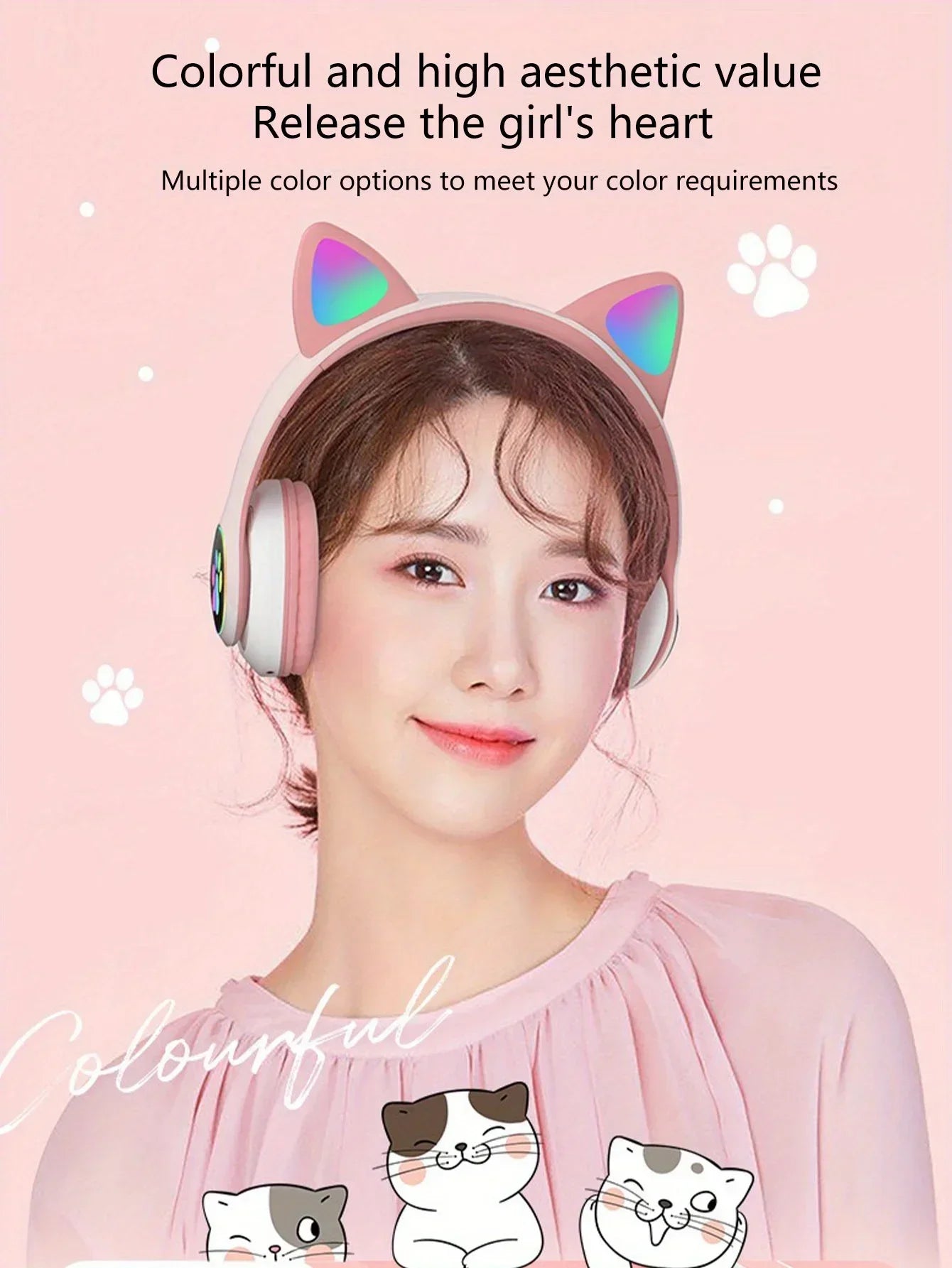 New Cute Cat Wireless Headphones RGB Cute Cat Ears Headset With Microphone Noise Cancelling Kid Stereo Music Children's Gifts