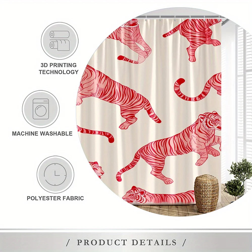 VIKAMA Fashion Pink Tiger Shower Curtain, Bathroom Waterproof and Mold-Resistant Curtain, Room Divider Curtain, Home Decoration