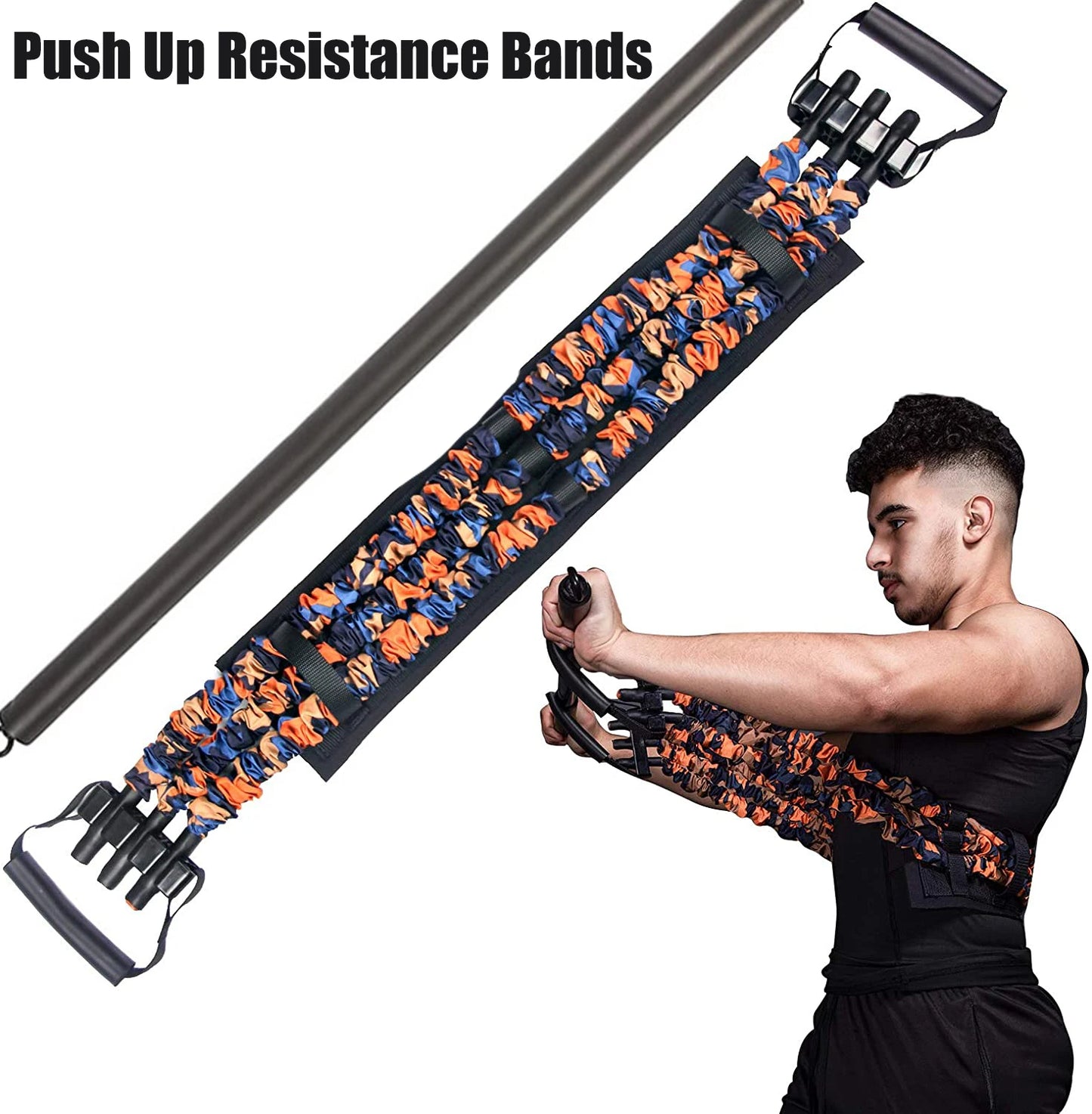 Adjustable Bench Press Band with Bar Chest Builder Workout Equipment Upgraded Push Up Resistance Bands Home Gym Travel Training