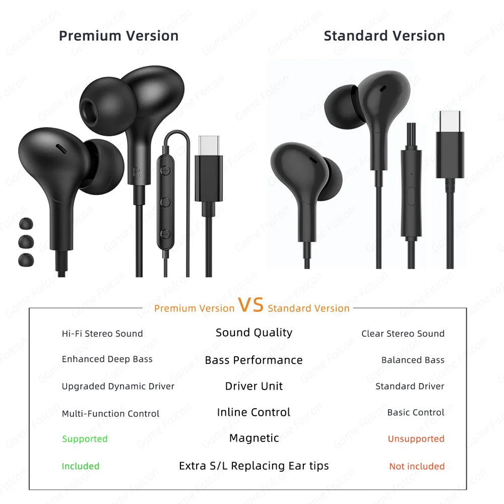USB C Headphone for Samsung Galaxy S24 S25 S26 Ultra A17 A54 Magnetic Wired Earbuds Noise Canceling in Ear Earphones with Mic