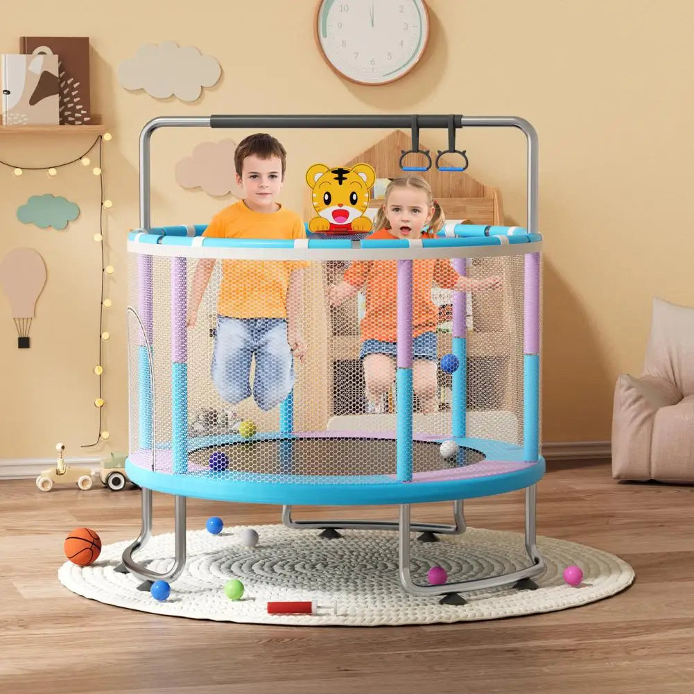 5FT Kids Trampoline, Adjustable Baby Toddler Trampoline with Basketball Hoop, Swing, Sandbag, Ocean Balls, 440lbs Indoor Outdoor