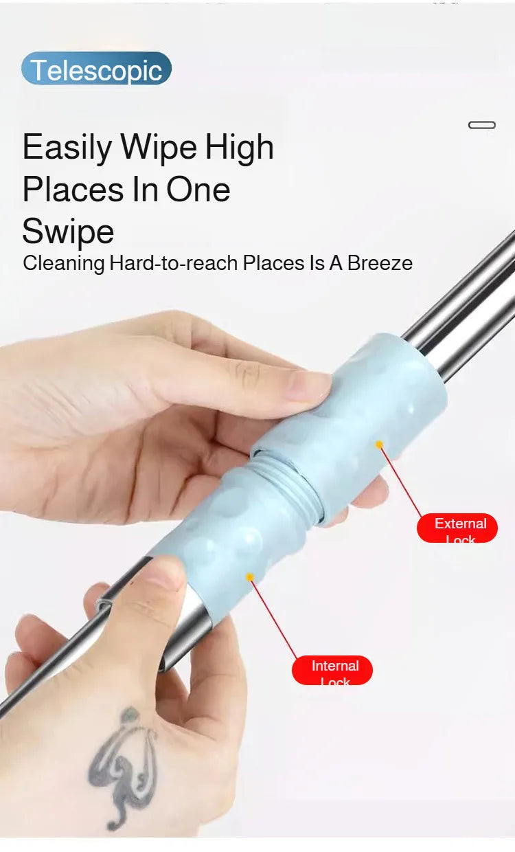 Lazymen Steel Clamp Flat Mop No Hand Wash Needed Floor Cleaning Tool Home Use Stainless Steel Pole Fine Fiber Cloth Dust Pusher