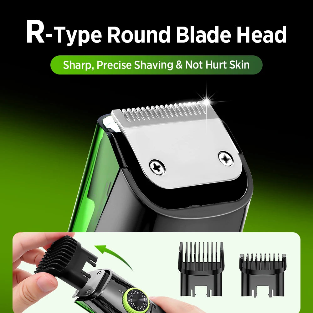 Cordless Men Beard Trimmer Rechargeable Electric Shaver with 20 Trim Built-in Vacuum Clipper for Mustache Sideburns Grooming Kit