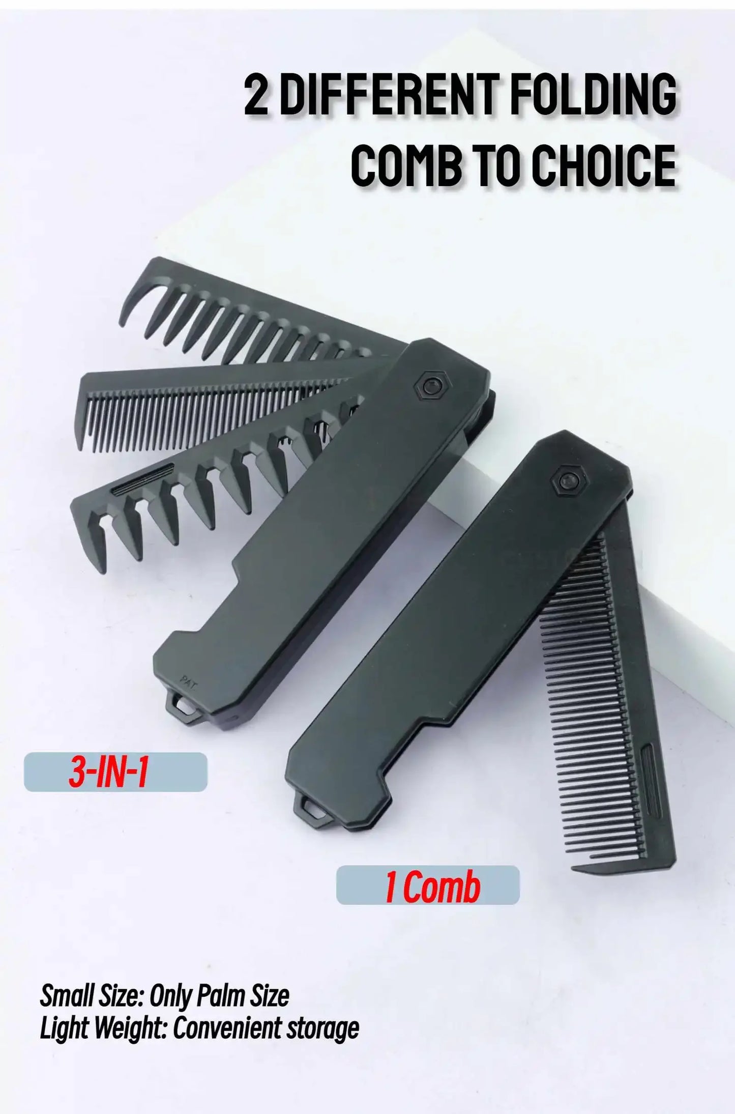 Professional 3 in 1 Pocket Folding Combs Wide Tooth Oil Head Comb Beard Combing Barber Hair Clipper Comb Salon Hair Styling Tool