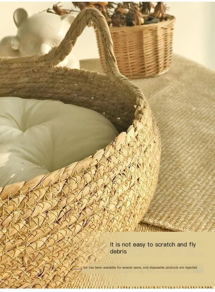 Four Seasons Universal Pure Handmade Vine Woven Cat Nest Seasonal Warmth Pad Detachable Washable Winter Pet Supplies Accessories