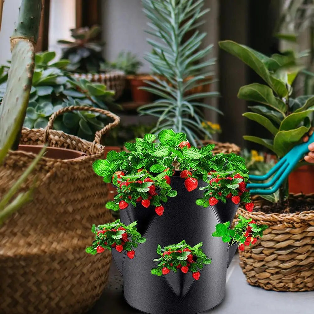 7 Gallons Strawberry Planting Bag Grow Bag With 6 Side Grow Pocket Portable Tomato Planting Bags Strawberry Pots Planting Pots