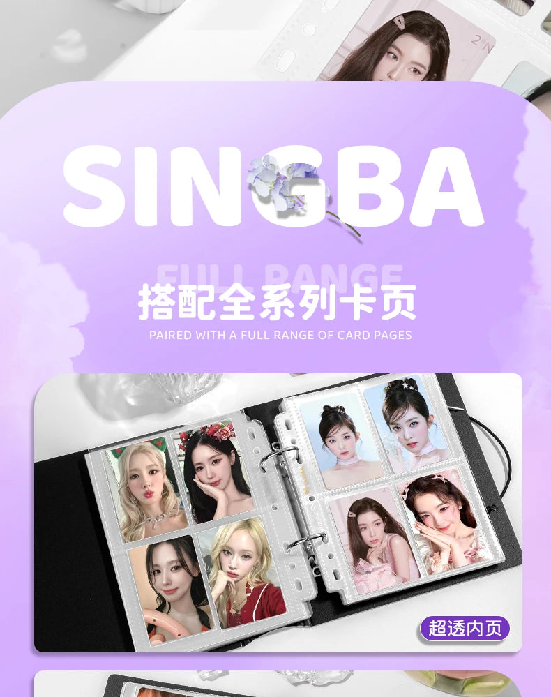 SINGBA a5 / a4 Ring Binder Album for 3" Cards - K-pop Idol Photocard Holder, Polaroid Photo Organizer (4/9 Grid, Refillable)