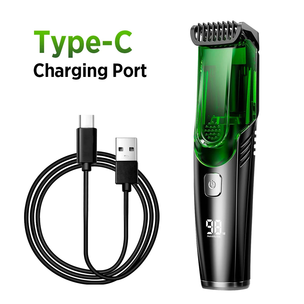 Cordless Men Beard Trimmer Rechargeable Electric Shaver with 20 Trim Built-in Vacuum Clipper for Mustache Sideburns Grooming Kit