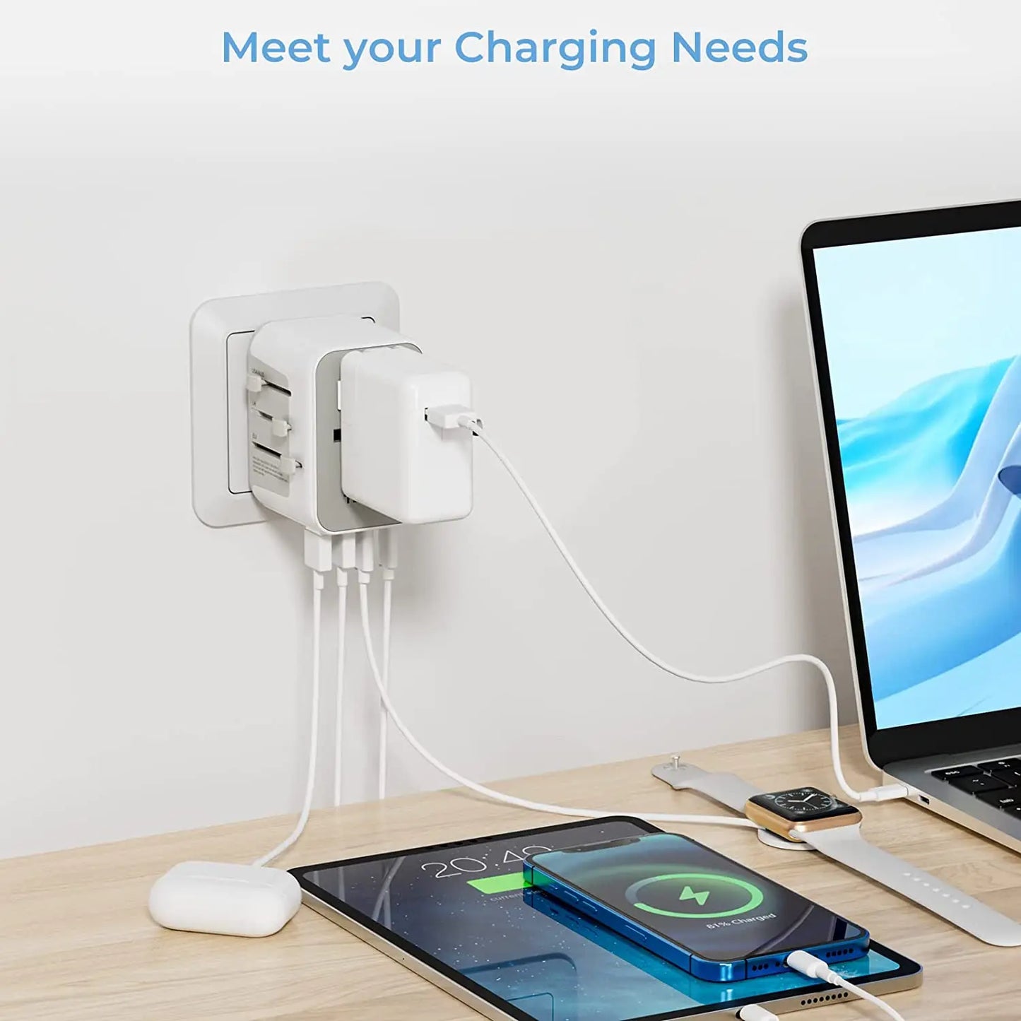 TESSAN Universal Travel Adapter Worldwide with USB & Type C, International Plug All-in-one Wall Charger for US EU UK AUS Travel